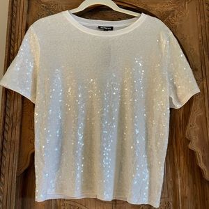 White Sequin T-shirt (Express) NWT Sz M - Perfect for the Bride-to-Be!